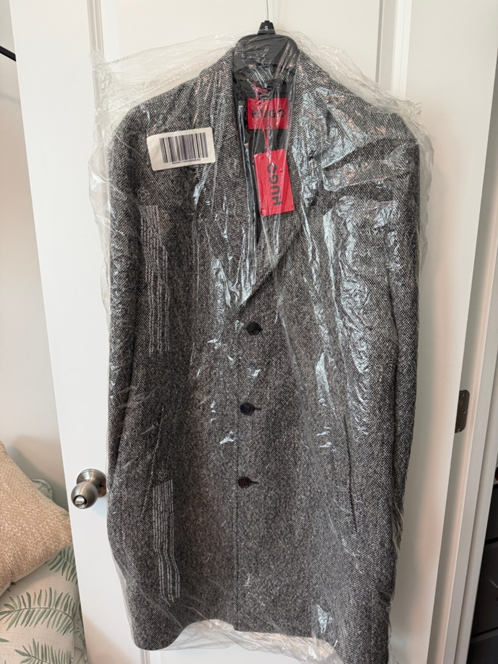 HUGO Gray Herringbone Pea Coat